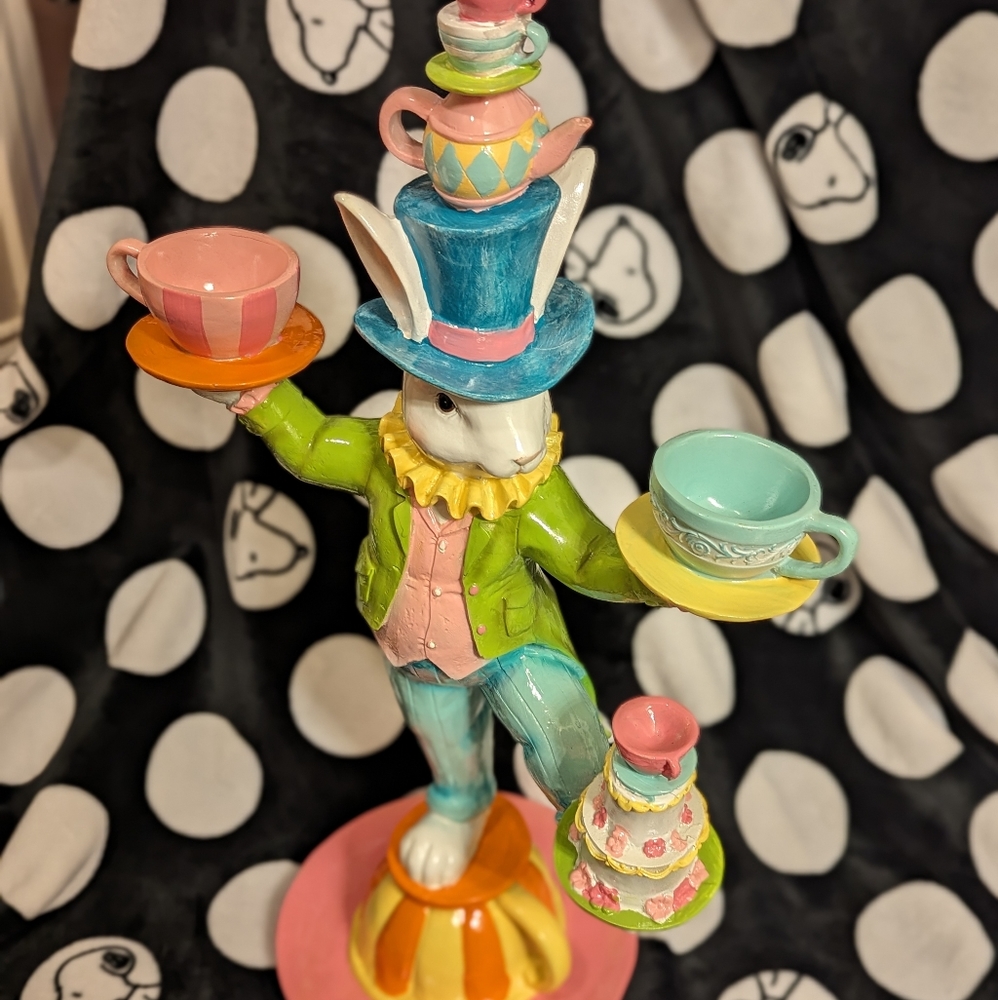 Mark Roberts Novogratz Mad Hatter Juggling Easter Bunny on Teacup (23 in)